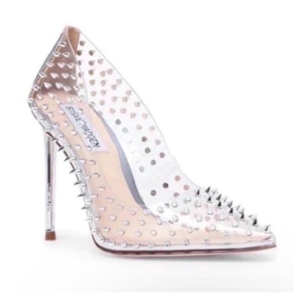 Women's Steve Madden Vala Pumps Clear Silver Spiked Size 5.5 - Picture 5 of 15
